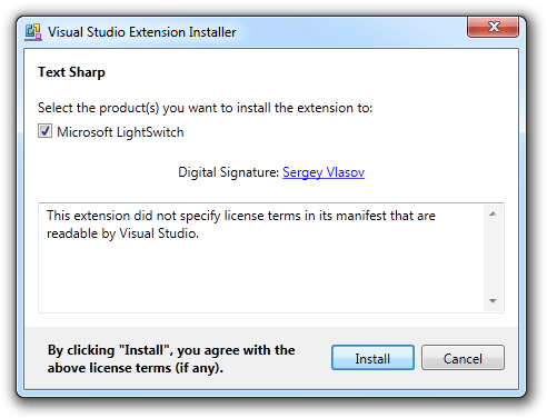 Successful start of the Text Sharp installer
