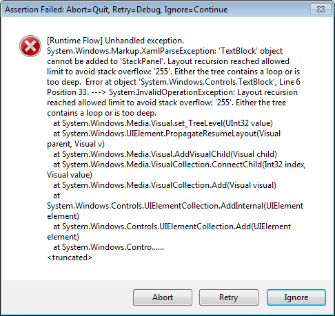 Layout recursion limit reached WPF error