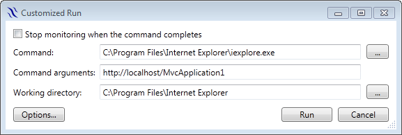 Customized run of Internet Explorer